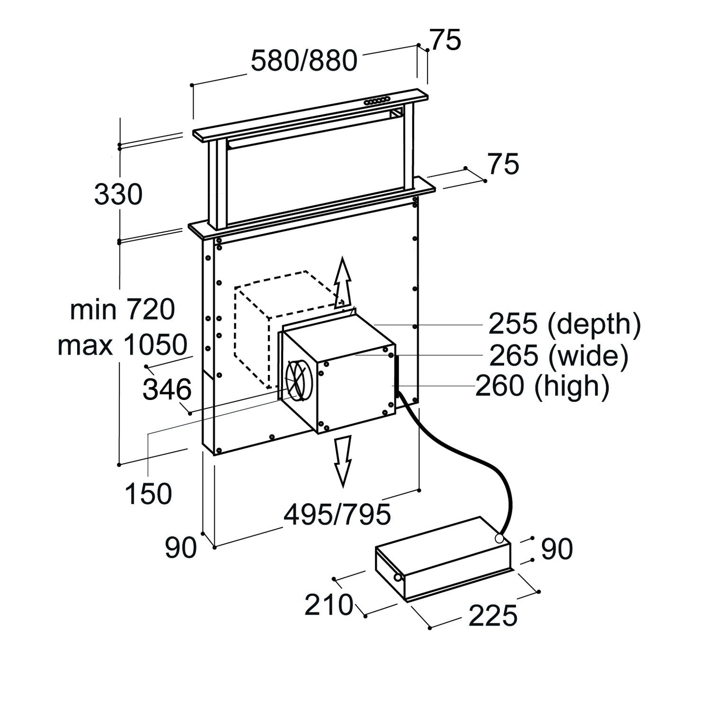 CDA EDD62BL 60CM Integrated Downdraft Extractor