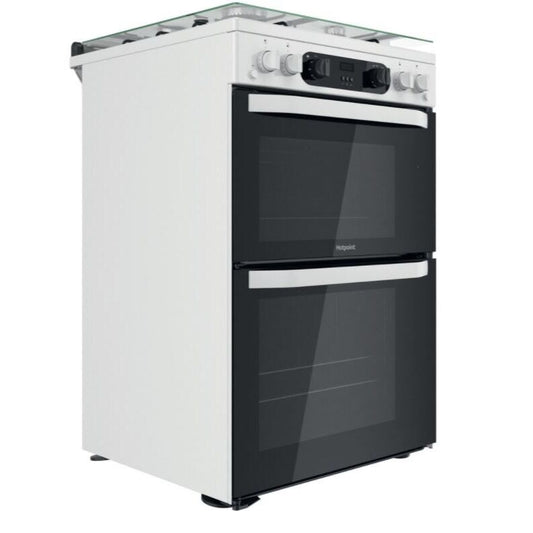 Hotpoint HDM67G0CCW 60cm Gas Cooker With Double Oven & Lid