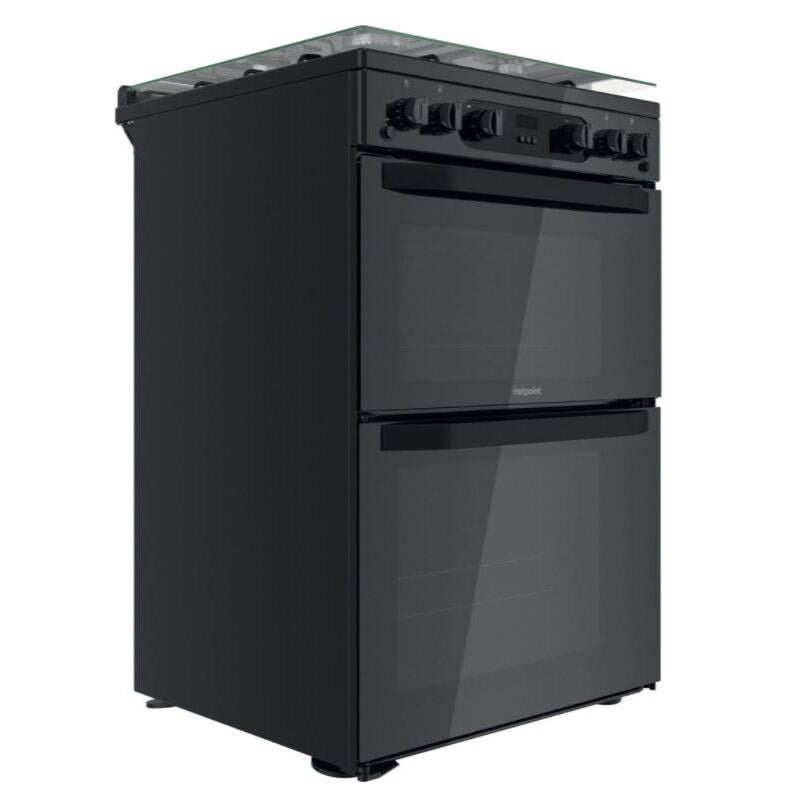 Hotpoint HDM67G0CCB 60cm Gas Cooker With Double Oven & Lid