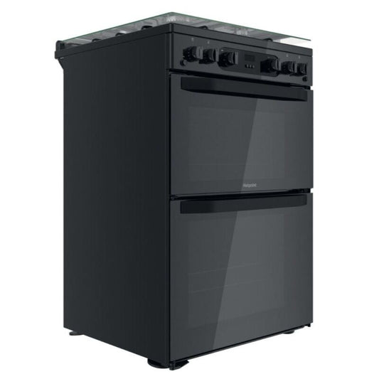 Hotpoint HDM67G0CCB 60cm Gas Cooker With Double Oven & Lid
