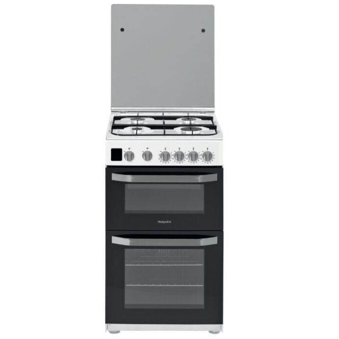 Hotpoint HD5G00CCW 50cm Gas Cooker With Double Oven & Glass Lid