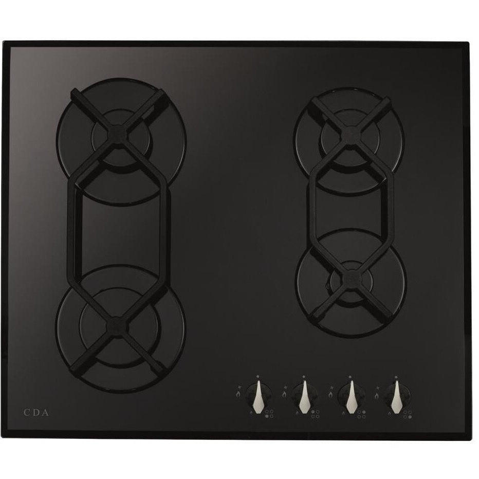 CDA HVG621BL Black Built- In 4 Burner Gas On Glass Hob