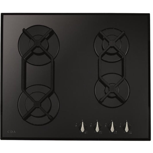 CDA HVG621BL Black Built- In 4 Burner Gas On Glass Hob