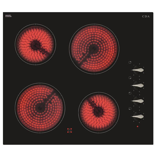 CDA HC6212FR Built- In Ceramic Electric Hob With Side Control Knobs
