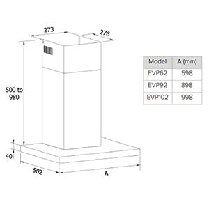 CDA EVP92SS 90CM Flat Style Chimney Extractor Stainless Steel