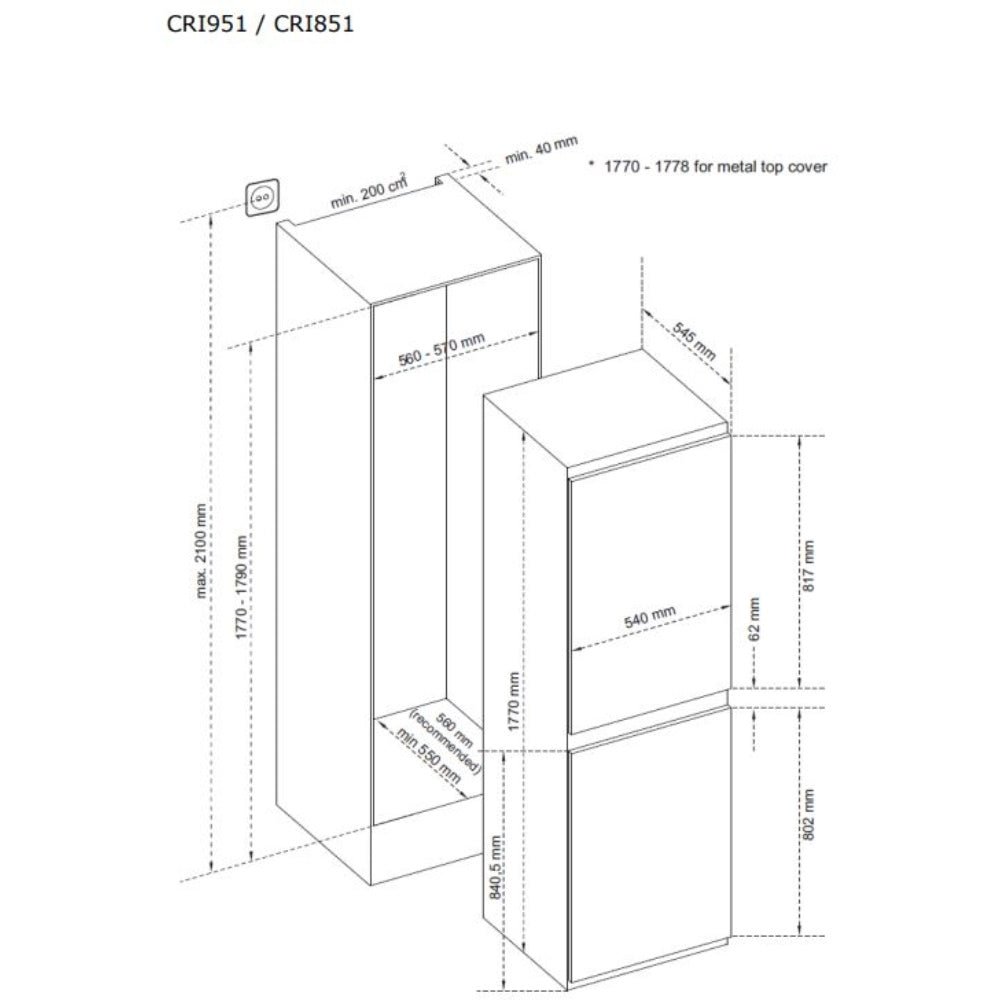 CDA CRI851 Built-In 50/50 Frost Free Fridge Freezer