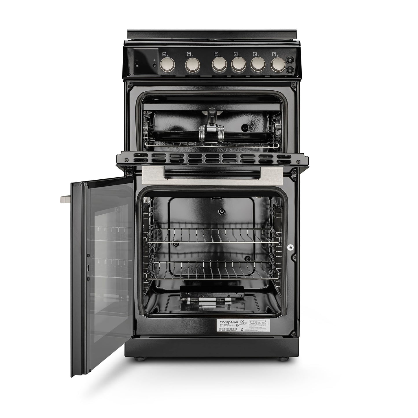 Montpellier MDOG50LK 50CM Black Double Oven Gas Cooker With Glass Lid