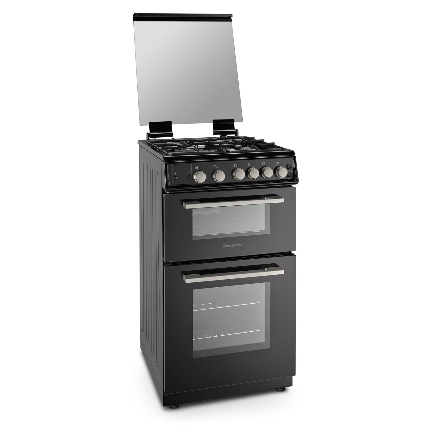 Montpellier MDOG50LK 50CM Black Double Oven Gas Cooker With Glass Lid