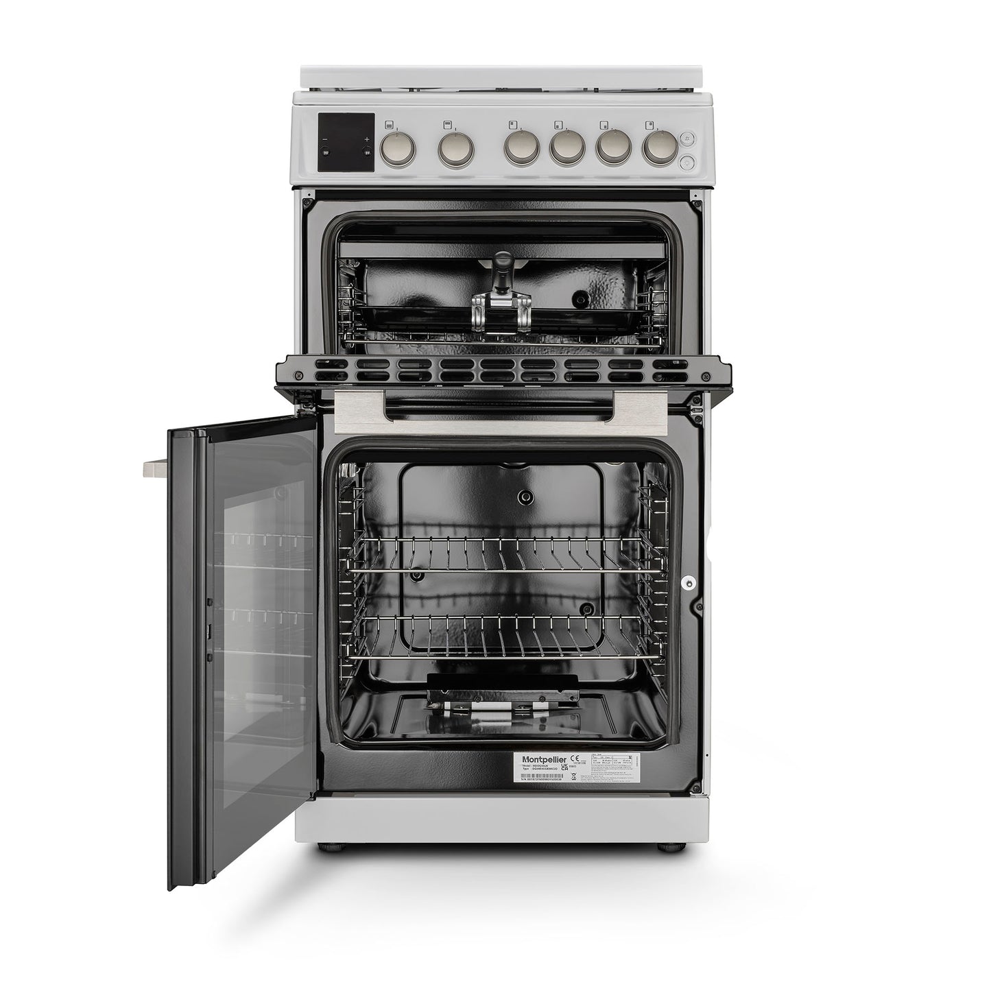 Montpellier MDOG50LW 50CM White Double Oven Gas Cooker With Glass Lid