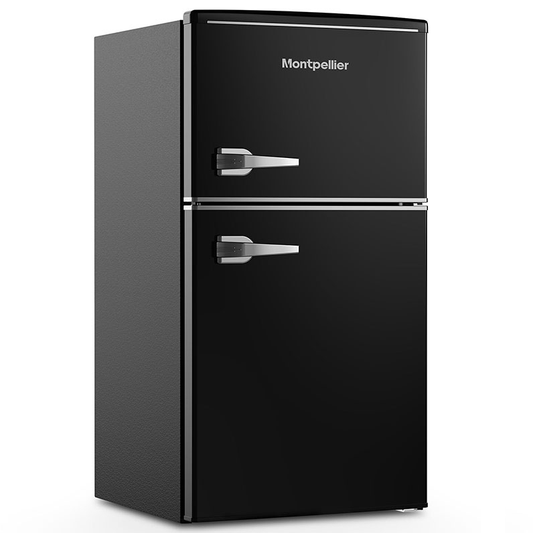 Montpellier MAB2035EK 45.3CM ( 87.6cm High ) Black Retro Style Under Counter Fridge Freezer