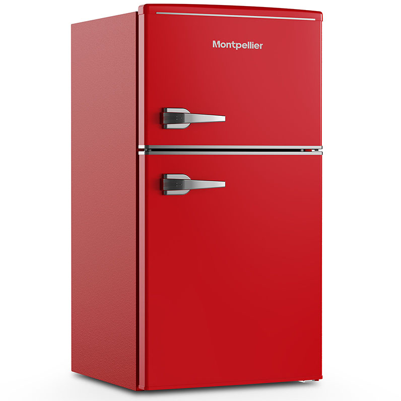 Montpellier MAB2035R 45.3CM ( 87.6cm High ) Red Retro Style Under Counter Fridge Freezer