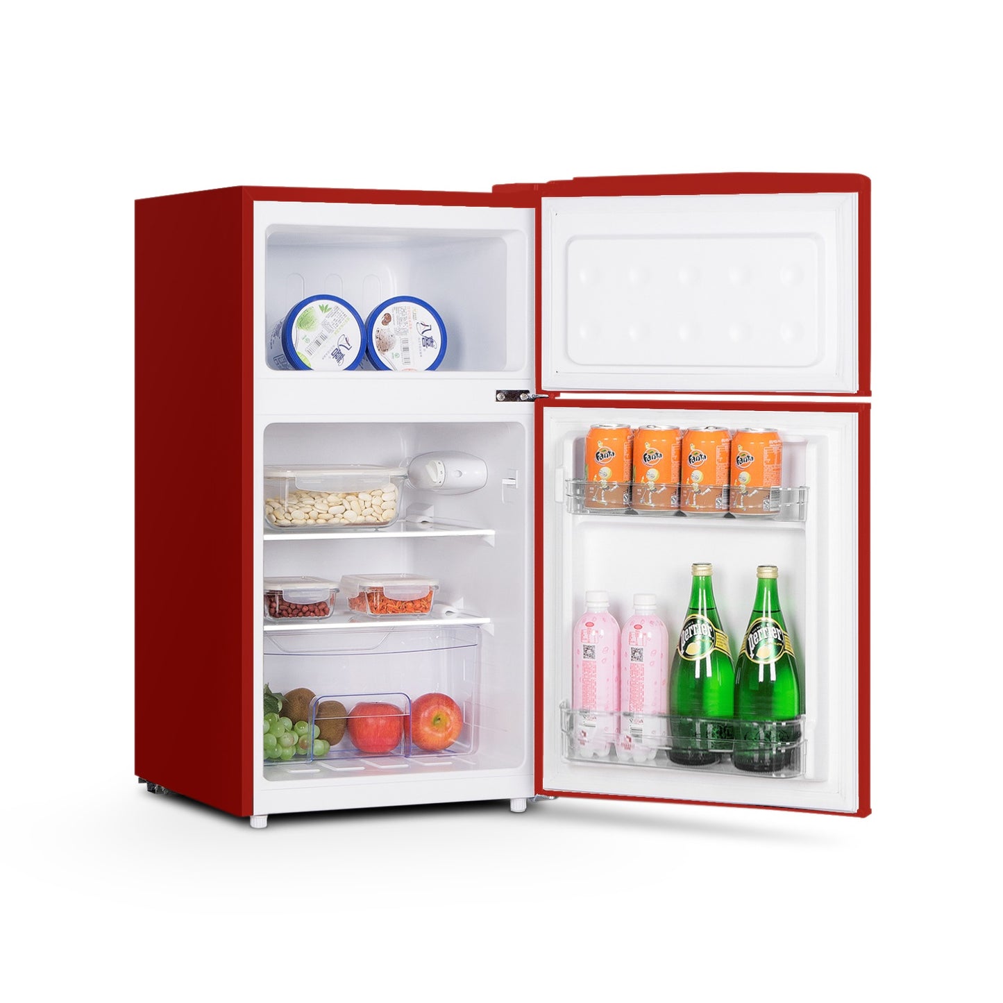 Montpellier MAB2035R 45.3CM ( 87.6cm High ) Red Retro Style Under Counter Fridge Freezer