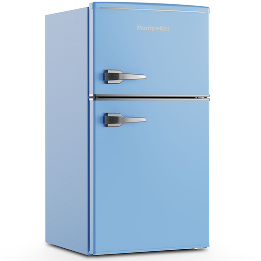 Montpellier MAB2035EPB 45.3CM ( 87.6cm High ) Pastel Blue Retro Style Under Counter Fridge Freezer