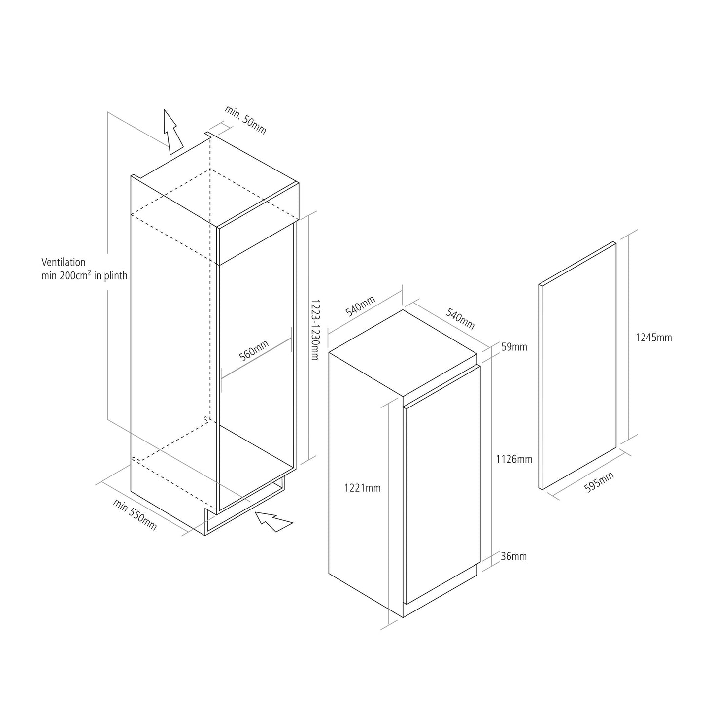 Caple RIR125 122cm Built In Column Fridge with Icebox