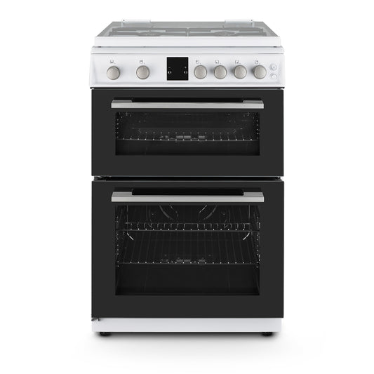Montpellier MDOG60LW 60CM White Double Oven Gas Cooker With Glass Lid