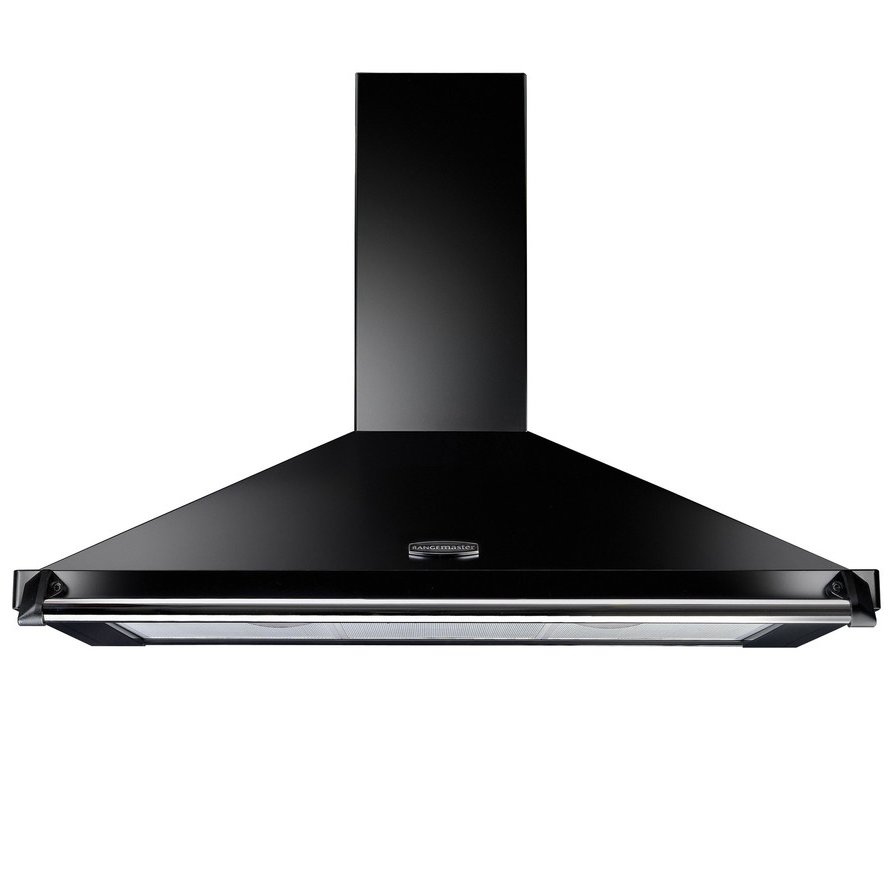 Rangemaster CLAHDC90BC 90CM Black Cooker Hood With Chrome Rail