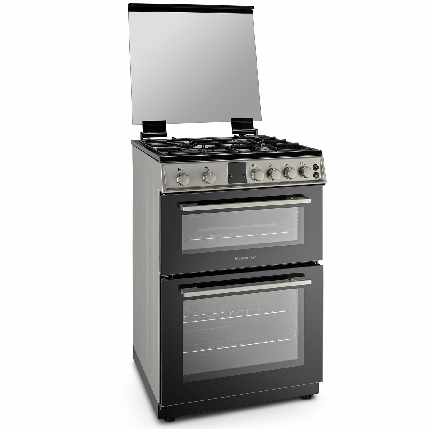 Montpellier MDOG60LS 60CM Silver Double Oven Gas Cooker With Glass Lid