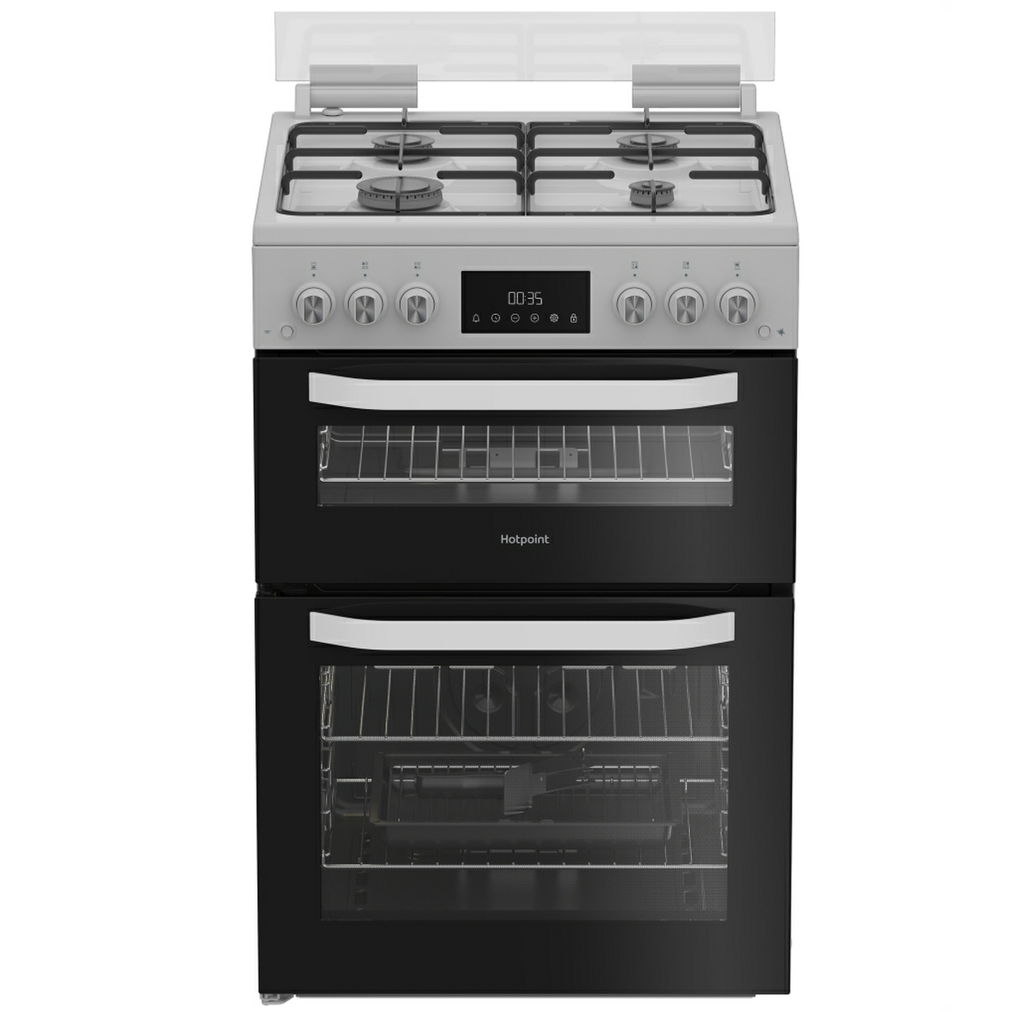 Hotpoint HDG6GDCW 60cm Gas Cooker With Double Oven & Glass Lid