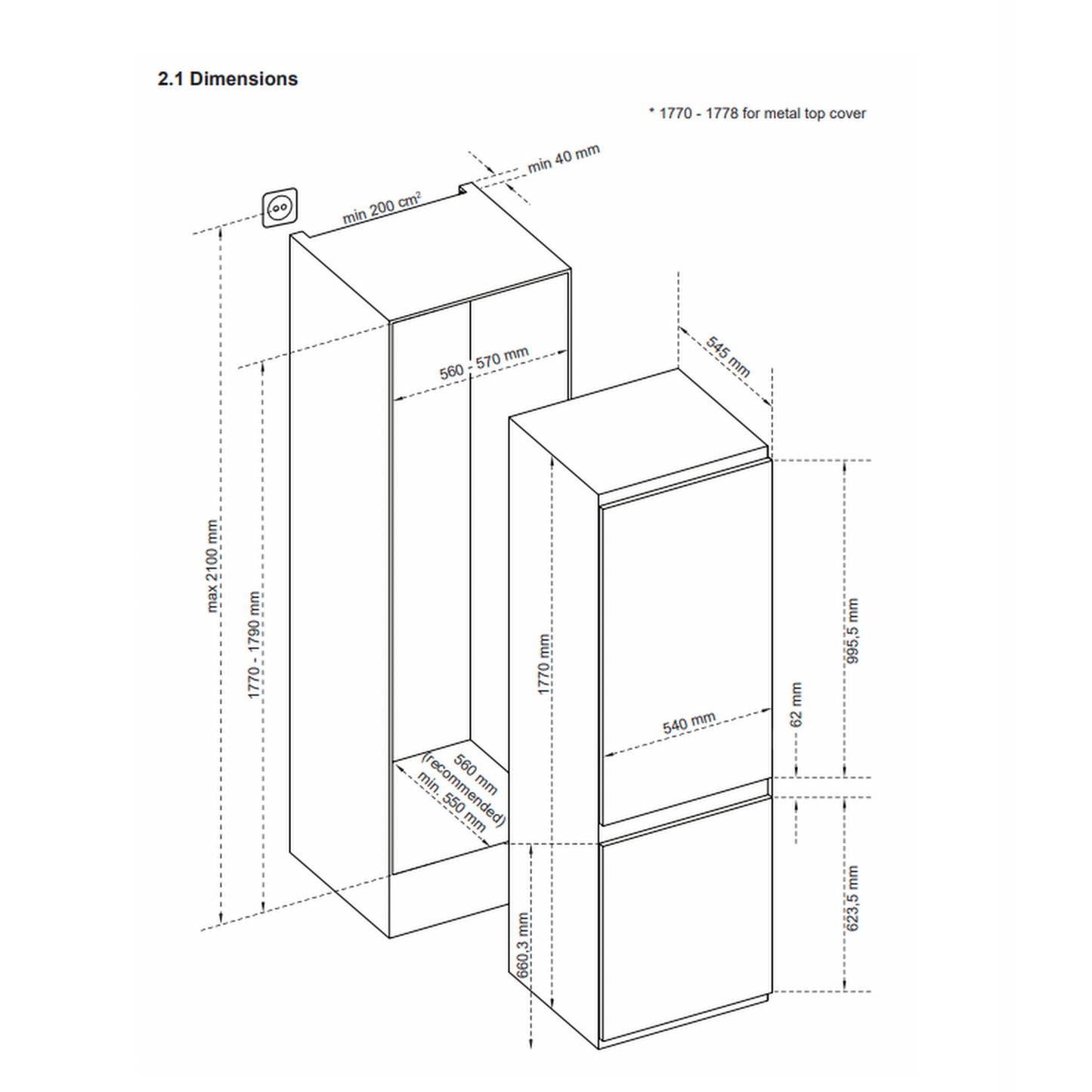 Sensis RFCMB1015470EW Built-In 70 / 30 Frost Free Fridge Freezer