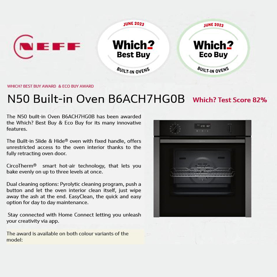 Neff B6ACH7HH0B N50 Built-In Single Slide & Hide Pyrolytic Fan Oven