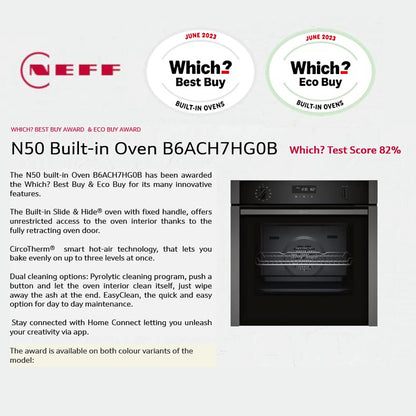 Neff B6ACH7HH0B N50 Built-In Single Slide & Hide Pyrolytic Fan Oven