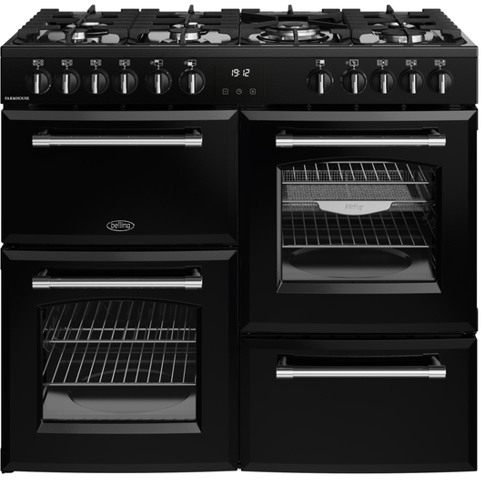 Belling Farmhouse 100DFT Black Dual Fuel Range Cooker