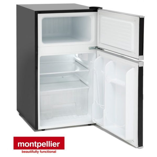 Montpellier MAB2035K 48CM ( 85.5cm High ) Black Retro Style Under Counter Fridge Freezer