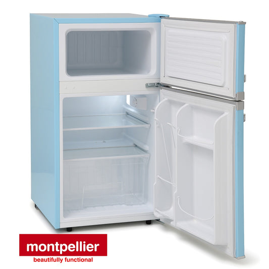 Montpellier MAB2035PB 48CM ( 85.5cm High ) Pastel Blue Retro Style Under Counter Fridge Freezer