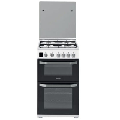 Hotpoint HD5G00CCW Gas Cooker With Double Oven & Glass Lid
