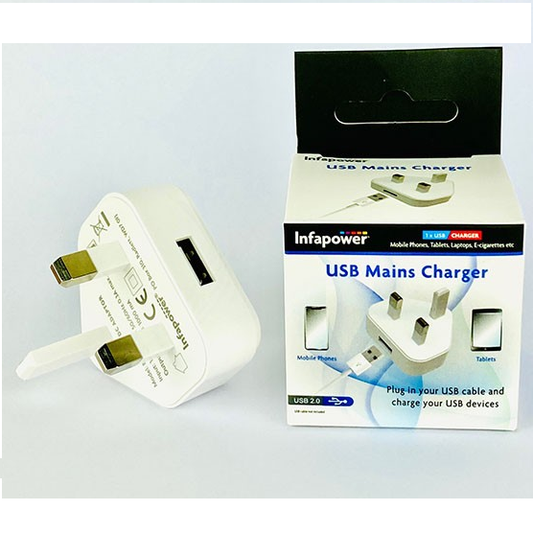 1 Amp USB Mains Adaptor Plug