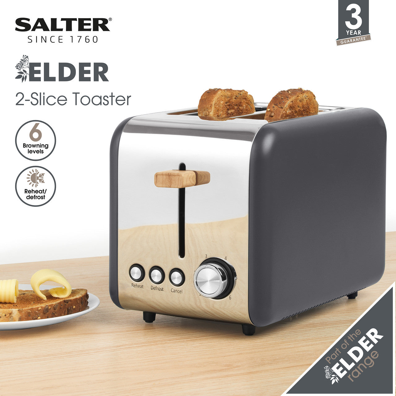 Salter Elder 2 Slice Toaster Grey