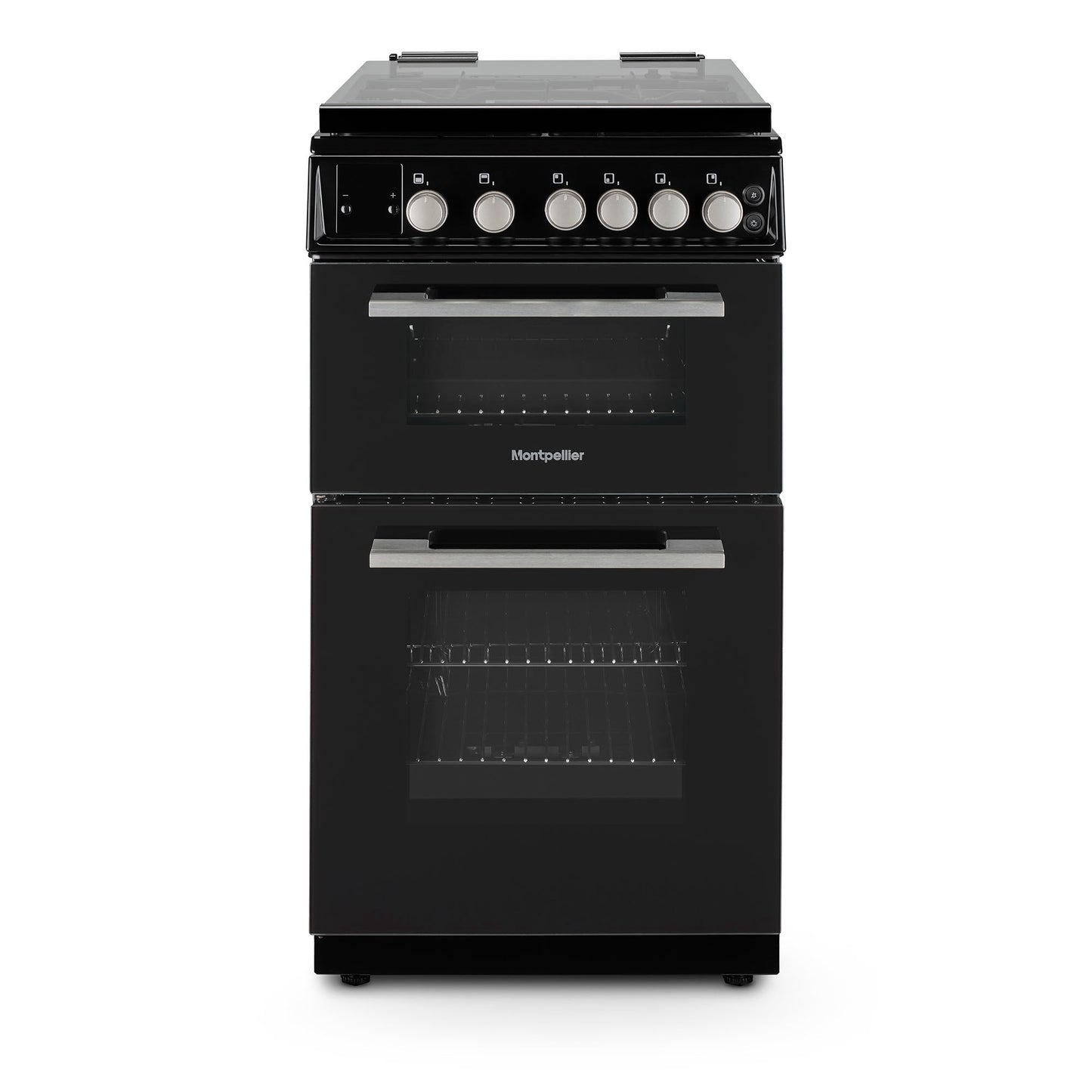 Montpellier MDOG50LK 50CM Black Double Oven Gas Cooker With Glass Lid
