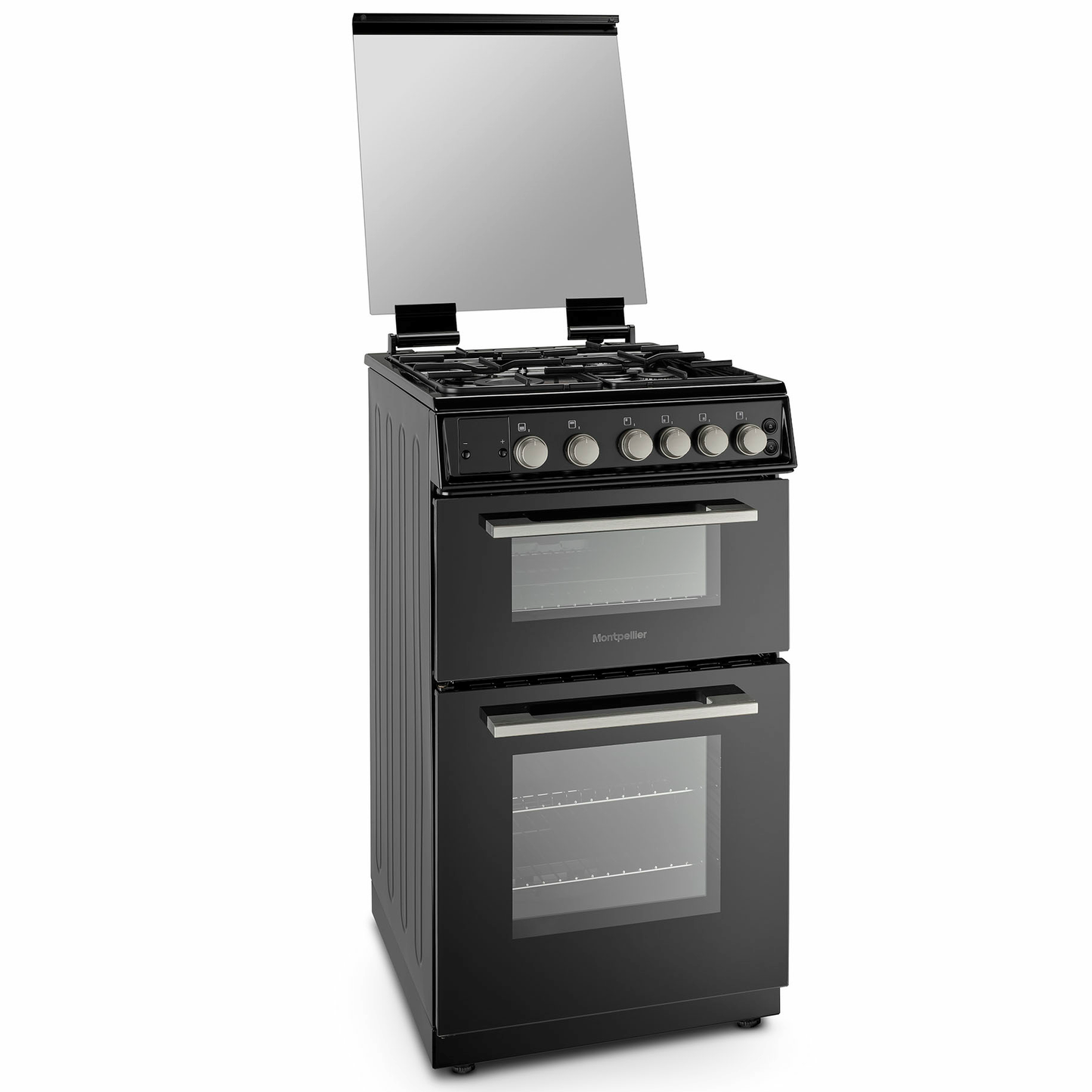 Montpellier MDOG50LS 50CM Silver Double Oven Gas Cooker With Glass Lid