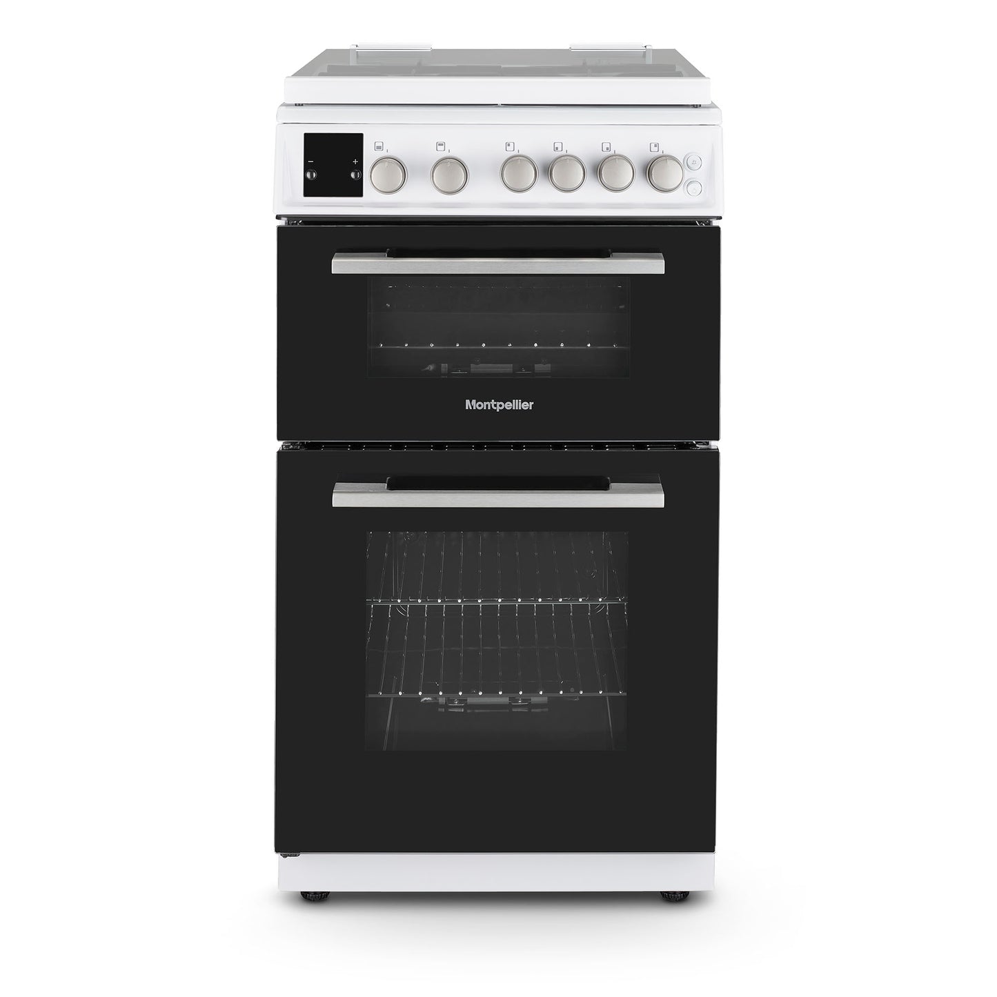 Montpellier MDOG50LW 50CM White Double Oven Gas Cooker With Glass Lid