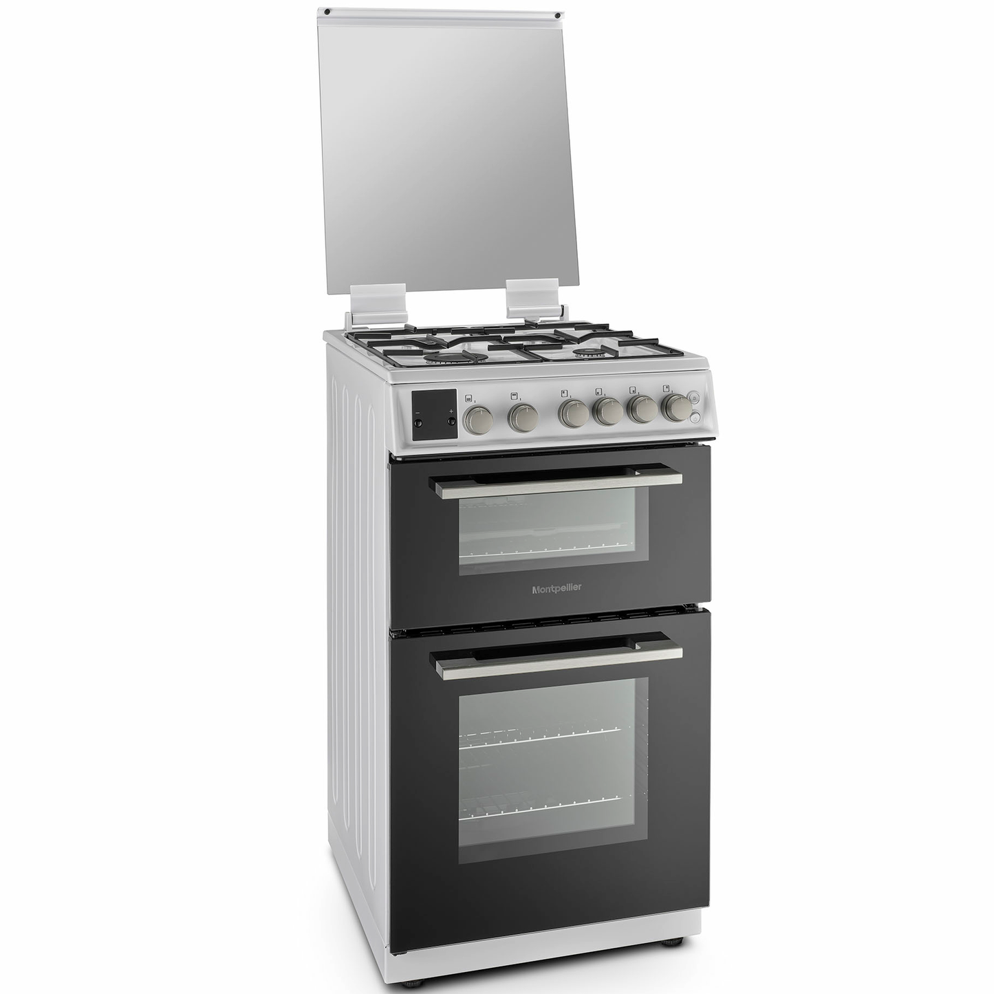 Montpellier MDOG50LW 50CM White Double Oven Gas Cooker With Glass Lid