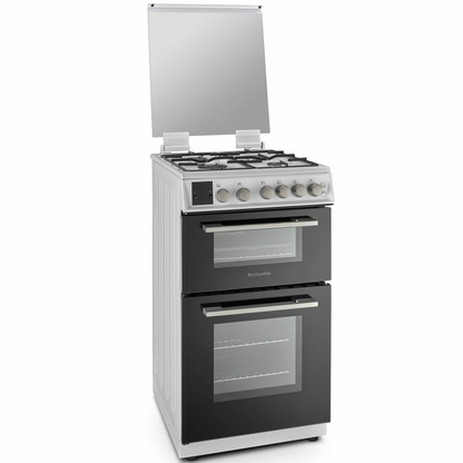 Montpellier MDOG50LW 50CM White Double Oven Gas Cooker With Glass Lid