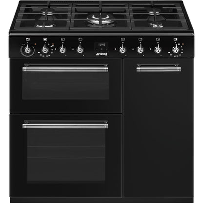 Smeg CX93GMBL 90cm Black Dual Fuel Range Cooker