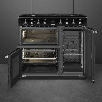 Smeg CX93GMBL 90cm Black Dual Fuel Range Cooker