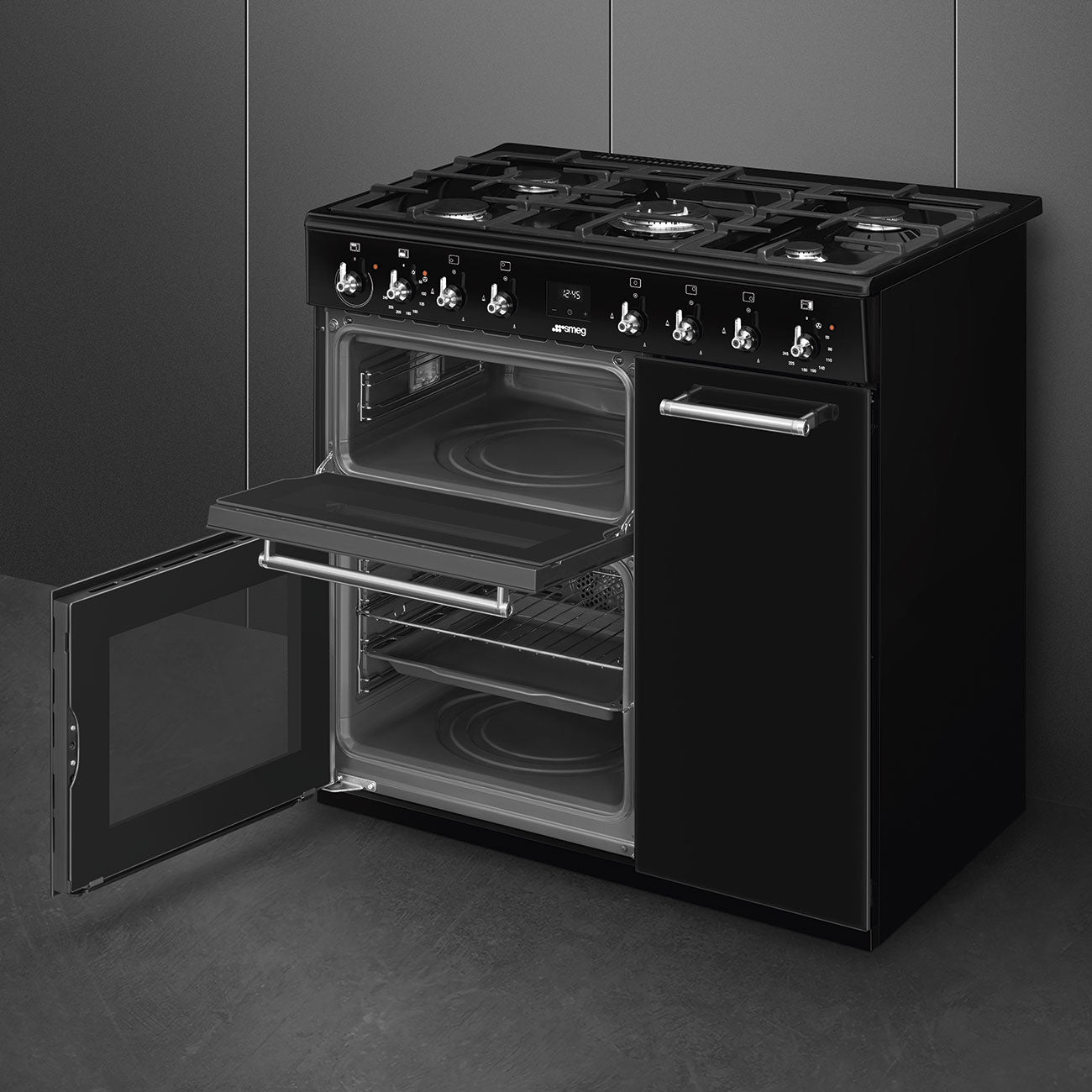 Smeg CX93GMBL 90cm Black Dual Fuel Range Cooker