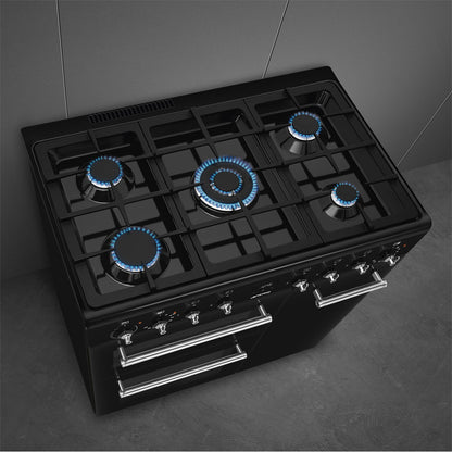 Smeg CX93GMBL 90cm Black Dual Fuel Range Cooker