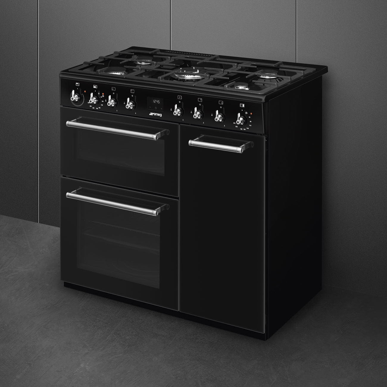 Smeg CX93GMBL 90cm Black Dual Fuel Range Cooker