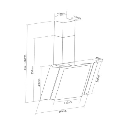 Caple ZEL900GM 90cm Gunmetal Angled Cooker Hood