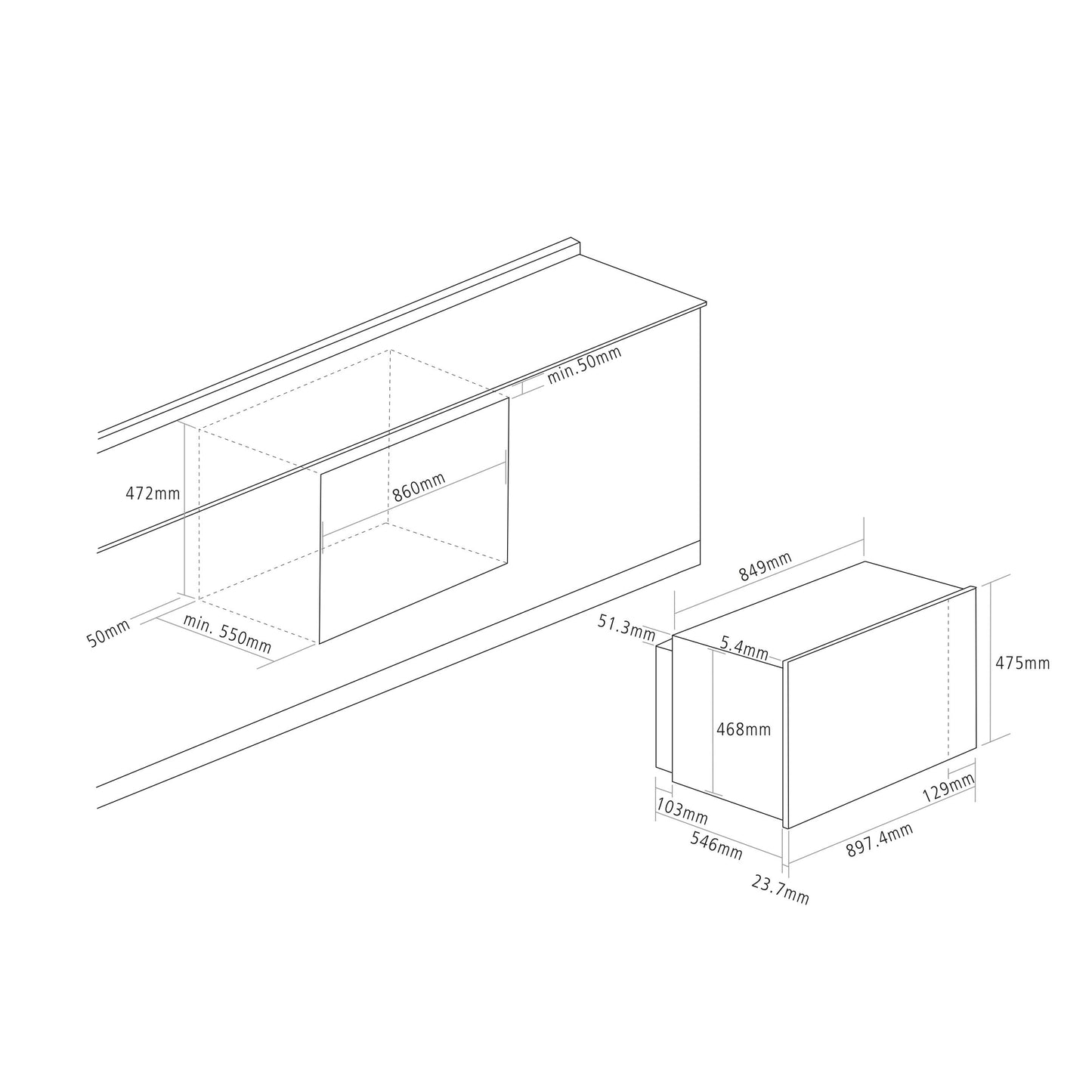 Caple C2902BG Black Glass 90cm Wide Electric Built-In Single Oven