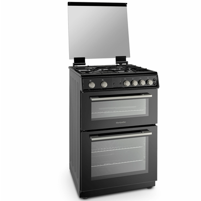 Montpellier MDOG60LK 60CM Black Double Oven Gas Cooker With Glass Lid