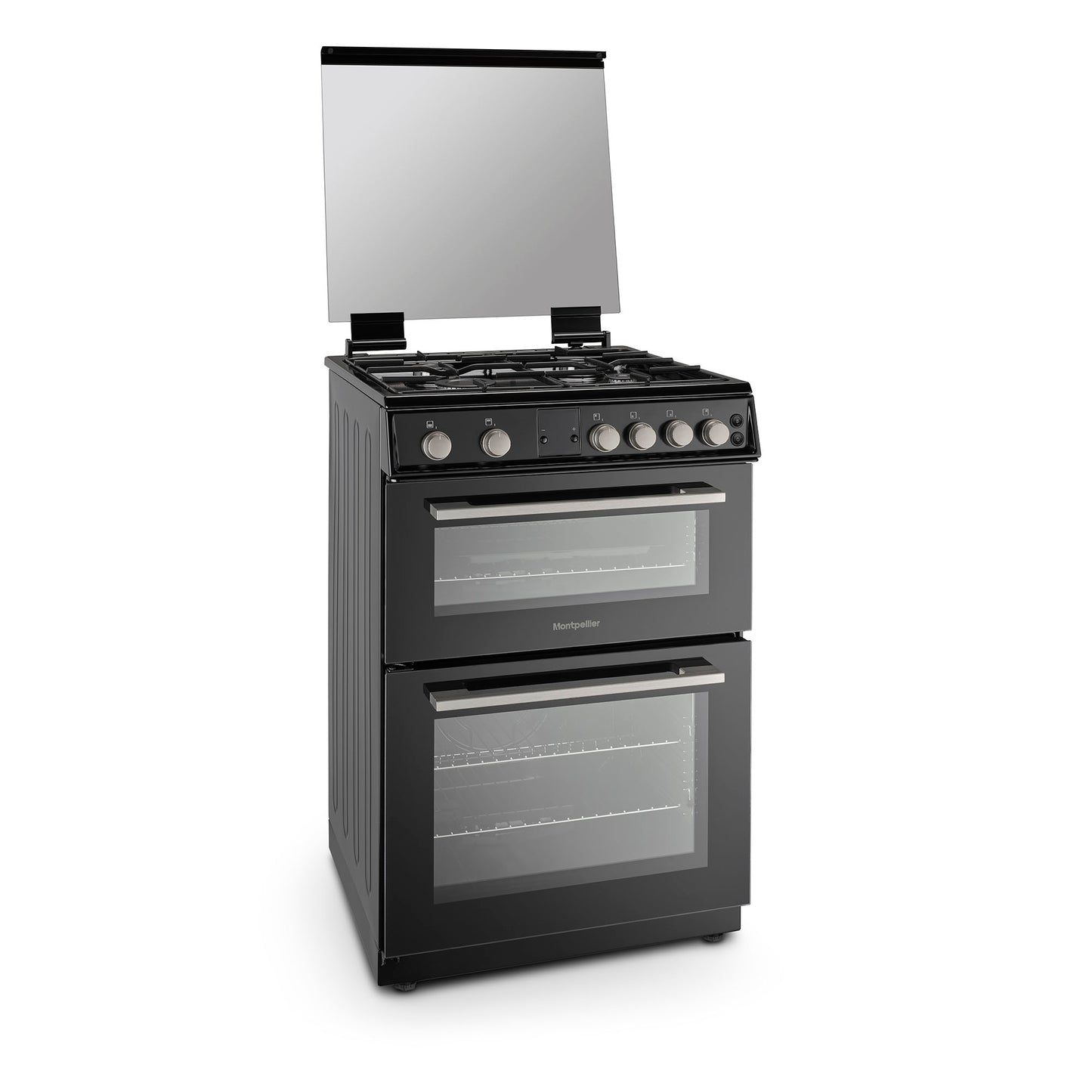 Montpellier MDOG60LK 60CM Black Double Oven Gas Cooker With Glass Lid