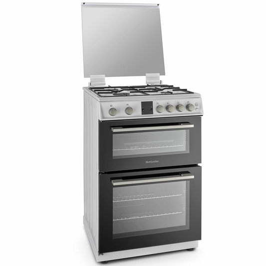 Montpellier MDOG60LW 60CM White Double Oven Gas Cooker With Glass Lid