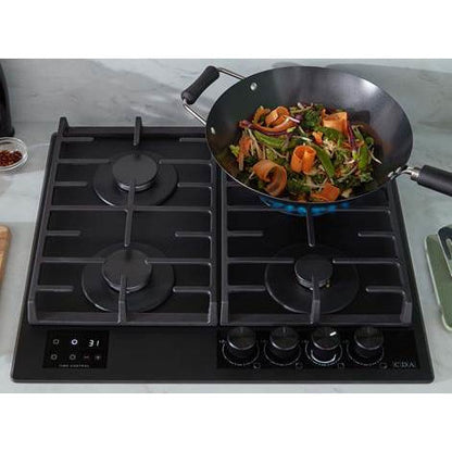 CDA HVG631MB Matte Black 4 Burner Gas On Glass Built In Gas Hob With Off Timer