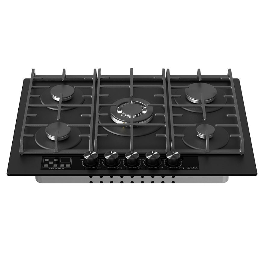 CDA HVG731MB Matte Black Gas On Glass 5 Burner Built In Gas Hob With Off Timer