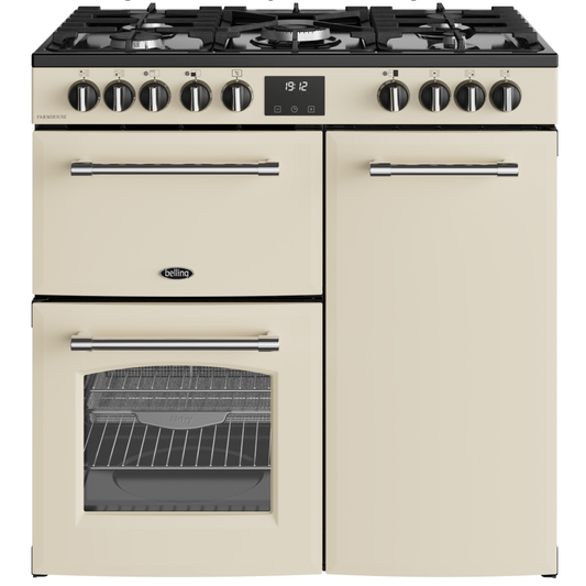 Belling Farmhouse 90DFT Cream Dual Fuel Range Cooker