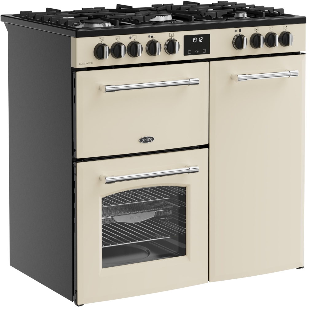 Belling Farmhouse 90DFT Cream Dual Fuel Range Cooker